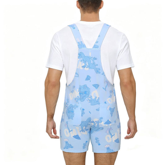 Landofgenie Adult Print Bib Shorts with Pocket - Blue Dinosaur - landofgenie