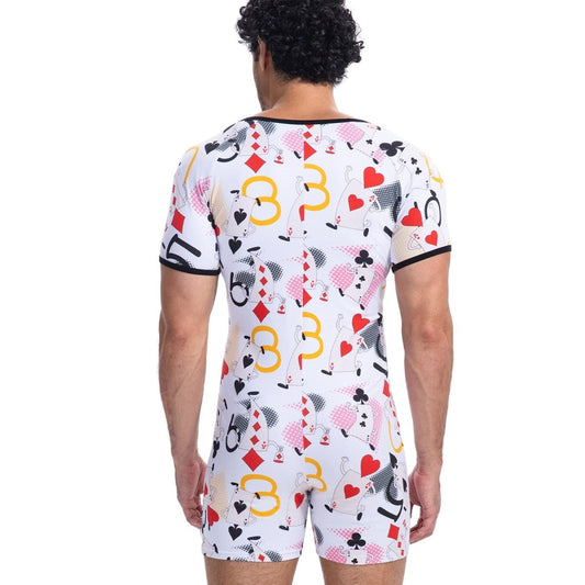 Landofgenie Mens Short Sleeve Onesie Piece Pajama - Poker - landofgenie