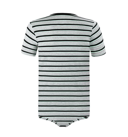 Landofgenie Mens Striped Onesie Short Sleeve Bodysuit Gray - Stripe Maker