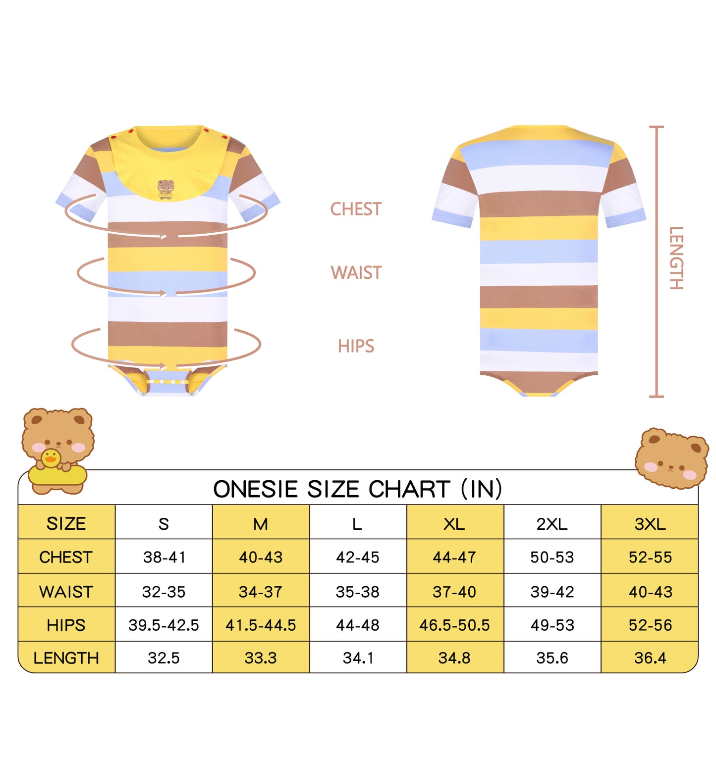 Landofgenie Mens Striped Onesie with bibs - Swimming Bear