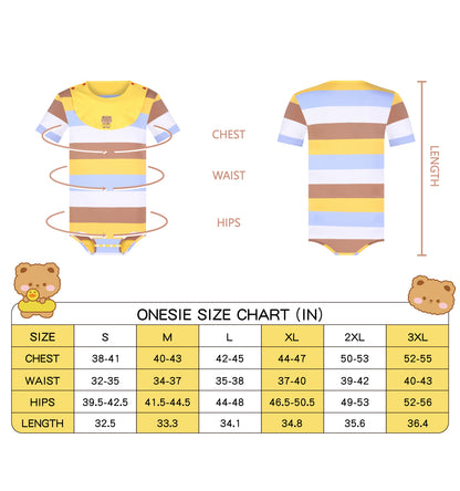 Landofgenie Mens Striped Onesie with bibs - Swimming Bear