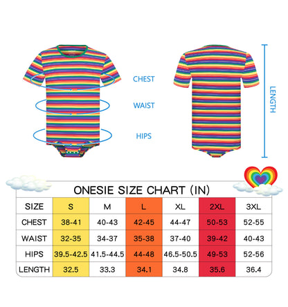 Landofgenie Mens Striped Onesie Short Sleeve Bodysuit Rainbow stripe - Stripe Maker