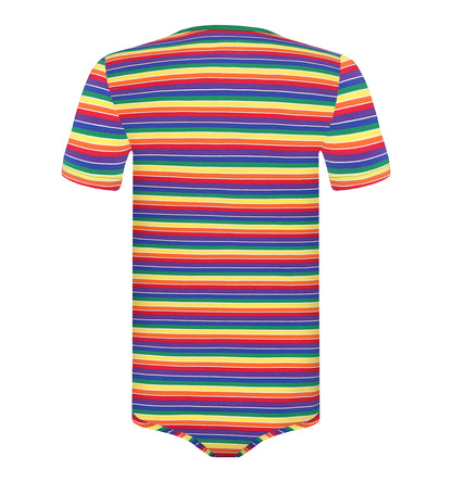 Landofgenie Mens Striped Onesie Short Sleeve Bodysuit Rainbow stripe - Stripe Maker