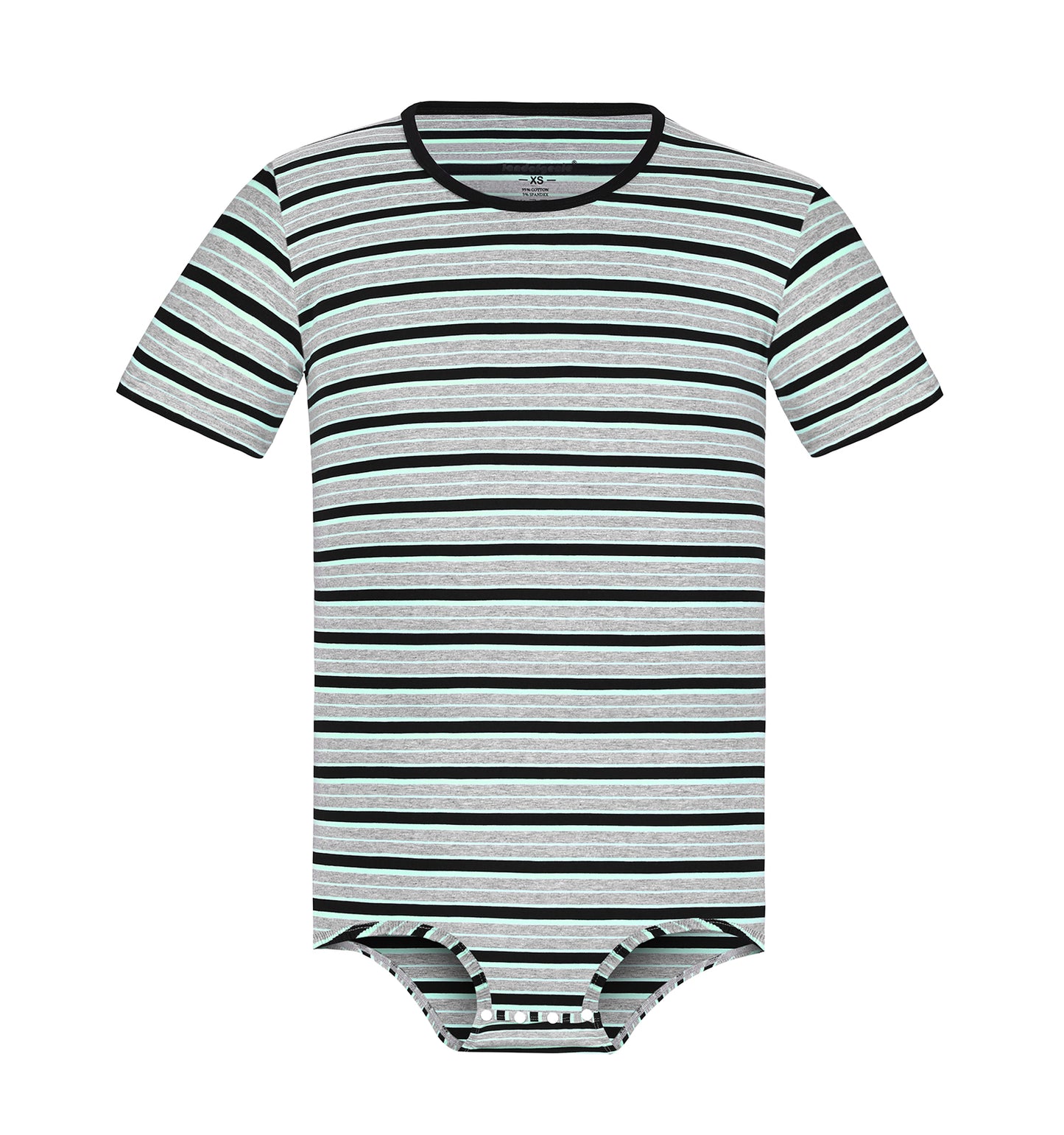 Landofgenie Mens Striped Onesie Short Sleeve Bodysuit Gray - Stripe Maker