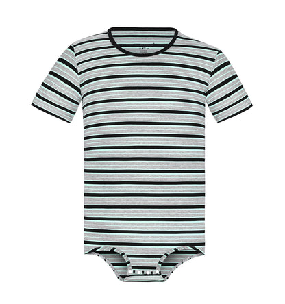 Landofgenie Mens Striped Onesie Short Sleeve Bodysuit Gray - Stripe Maker
