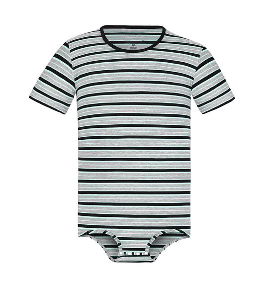 Landofgenie Mens Striped Onesie Short Sleeve Bodysuit Gray - Stripe Maker