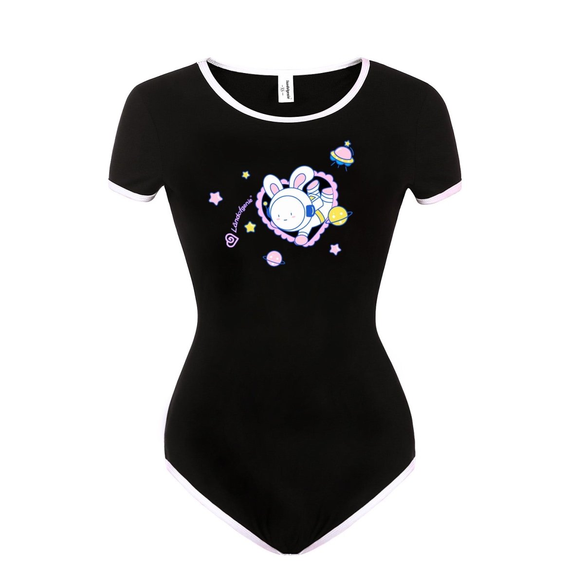 Landofgenie ABDL Onesie Womens Cotton Bodysuit - Black Astronaut Bunny - landofgenie
