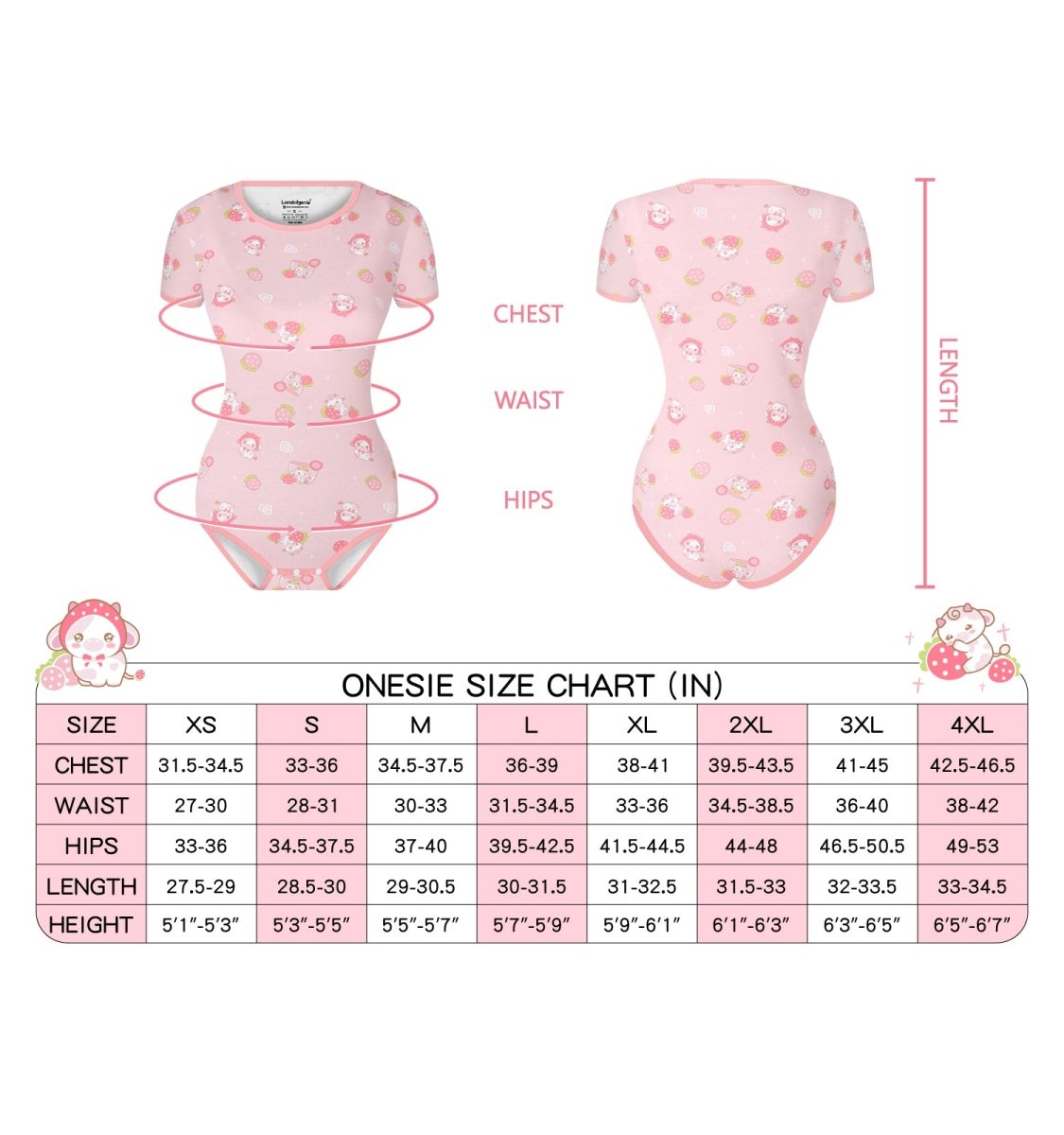 Landofgenie ABDL Onesie Womens Cotton Bodysuit - Strawberry Cow - landofgenie