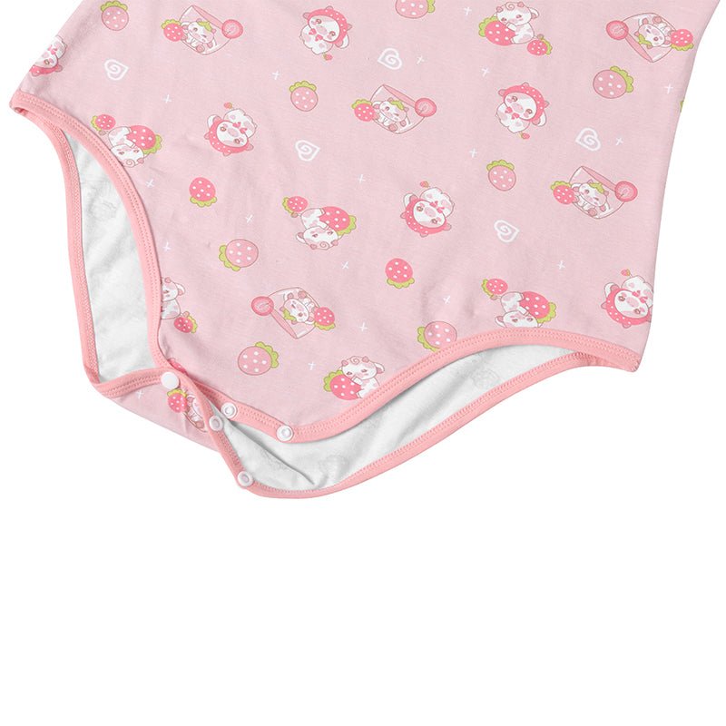 Landofgenie ABDL Onesie Womens Cotton Bodysuit - Strawberry Cow - landofgenie