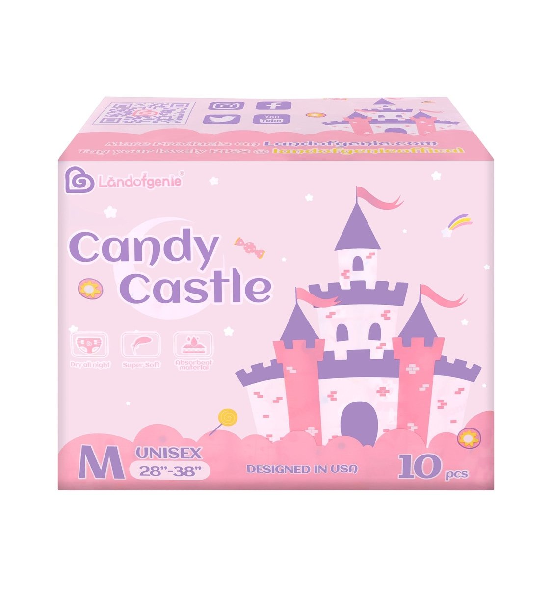 Landofgenie Adult ABDL Diapers Overnight Adult Diapers With 10 Pieces - Candy Castle - landofgenie