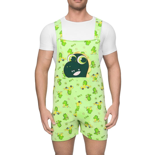 Landofgenie Adult Print Bib Shorts with Pocket - Dinosaur Rudy - landofgenie