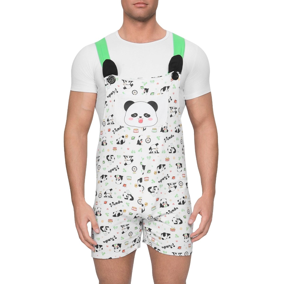 Landofgenie Adult Print Bib Shorts with Pocket - Panda - landofgenie
