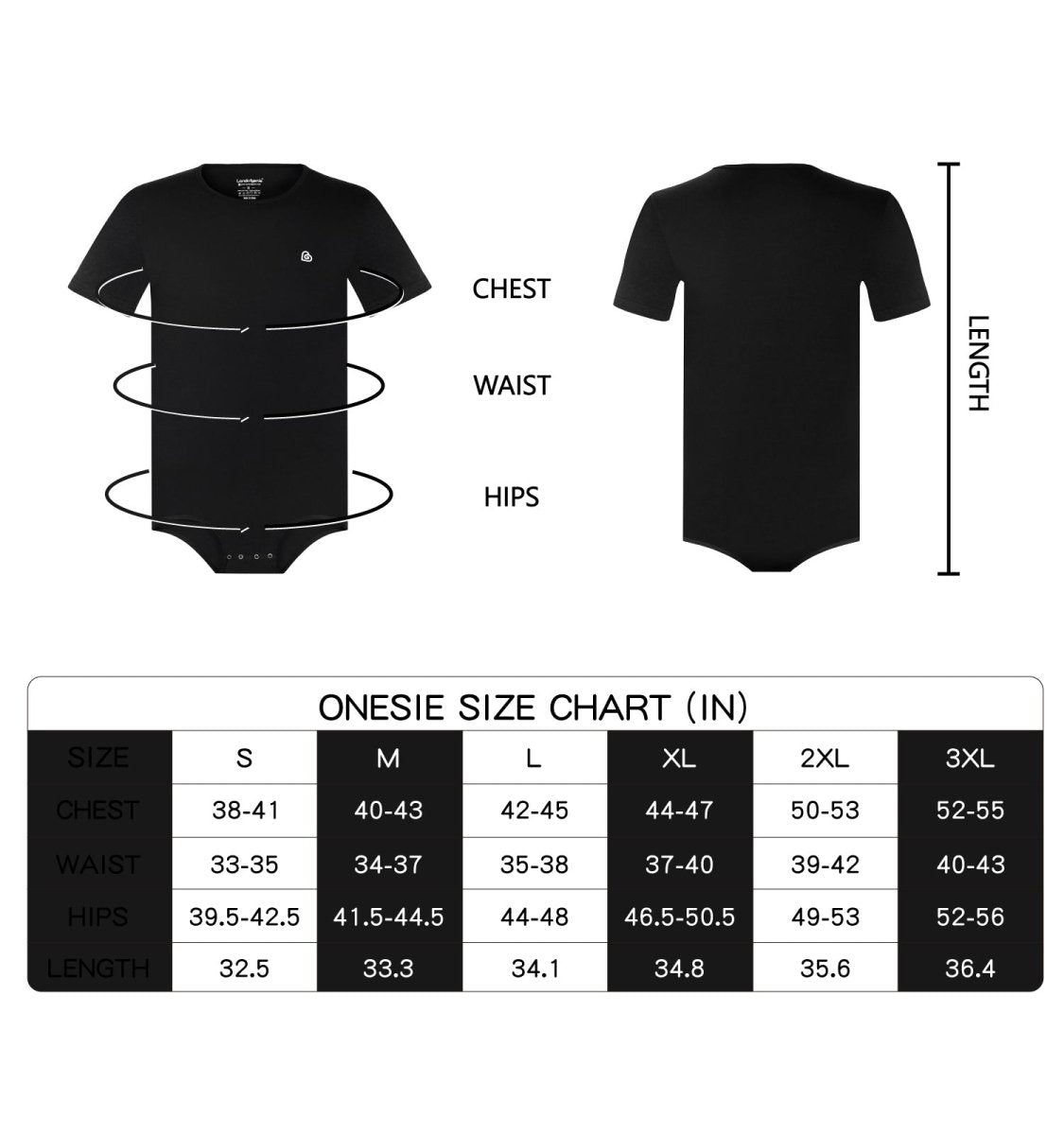 Landofgenie Basic Men Cotton Bodysuit- Black - landofgenie