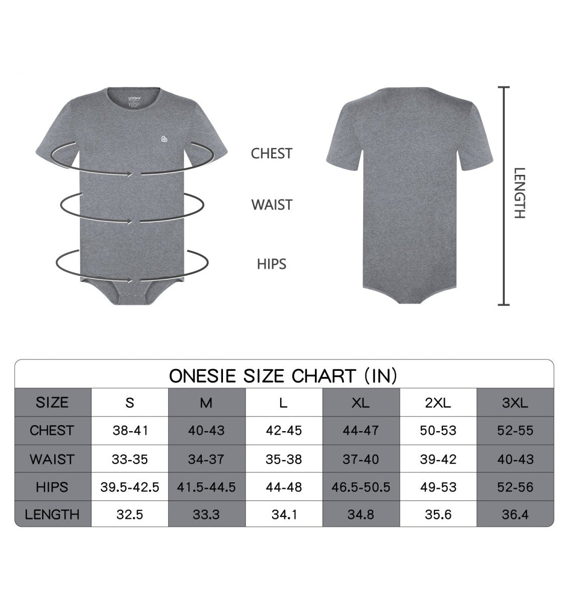 Landofgenie Basic Men Cotton Bodysuit- Gray - landofgenie