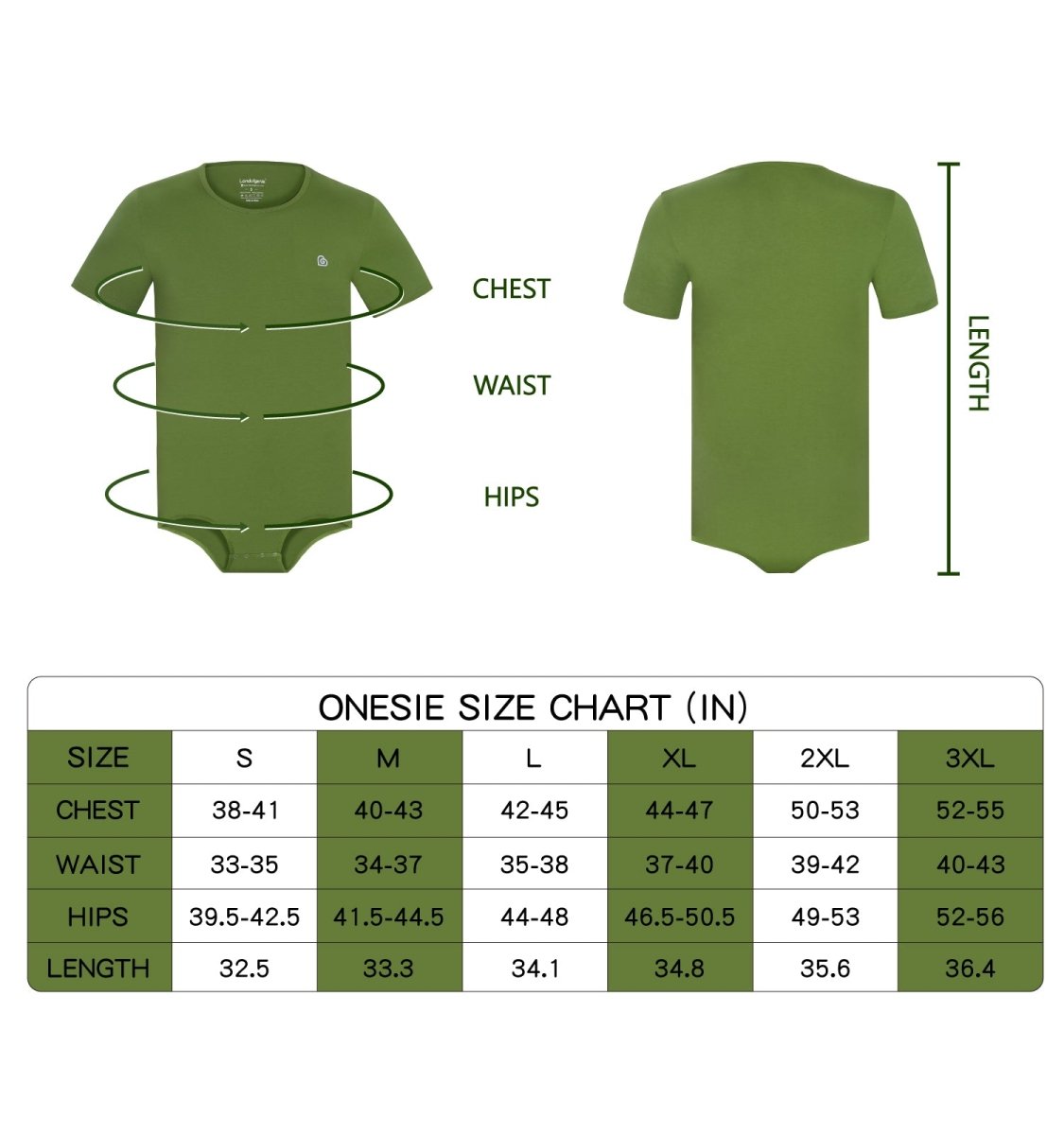 Landofgenie Basic Men Cotton Bodysuit- Green - landofgenie