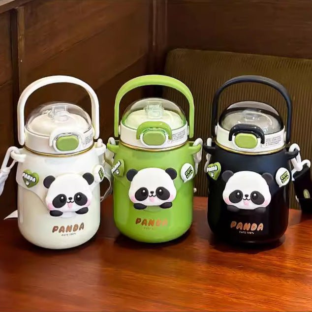 Landofgenie Kawaii Panda Stainless Steel Water Bottle with Straw Leak-Proof Drinking Cups - 24oz - landofgenie