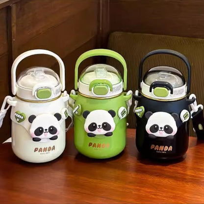 Landofgenie Kawaii Panda Stainless Steel Water Bottle with Straw Leak-Proof Drinking Cups - 24oz - landofgenie