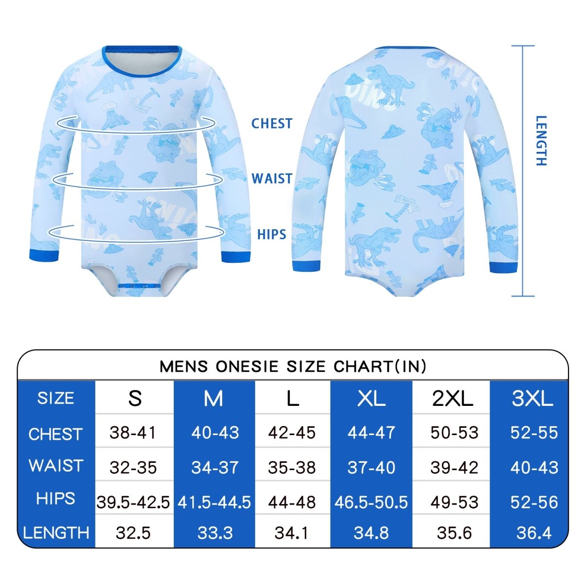 Landofgenie Long Sleeve Men Cotton Onesie - Dinosaur - landofgenie
