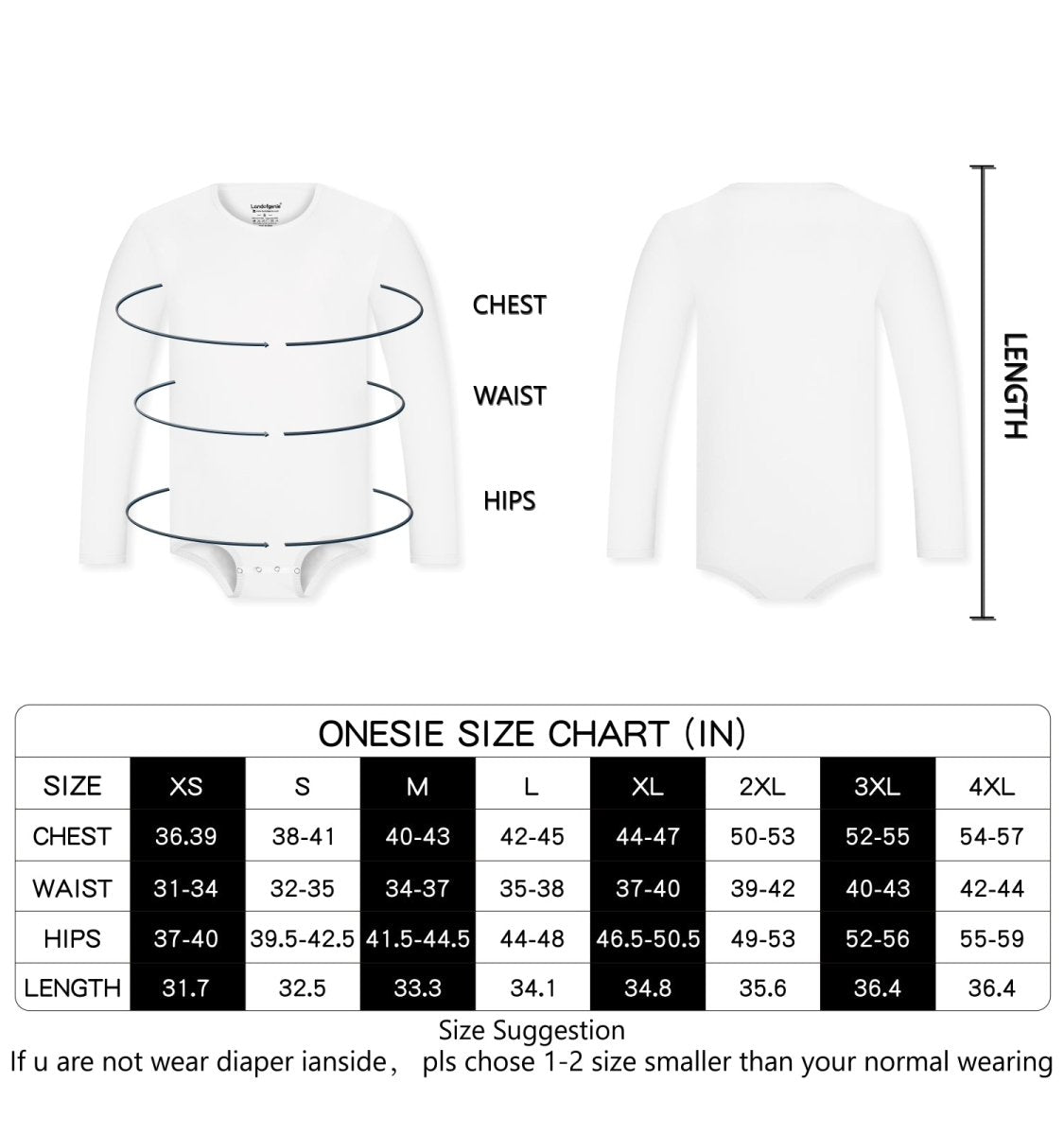 Landofgenie Long Sleeve Men Cotton White Bodysuit - landofgenie