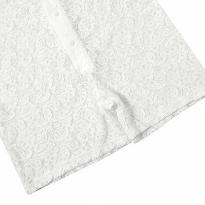 Landofgenie Men Lace Fabric Bodysuit Snap Crotch - Rose Lce White - landofgenie
