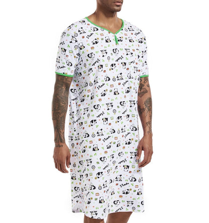 Landofgenie Men Print Cotton Nightshirt - Panda - landofgenie