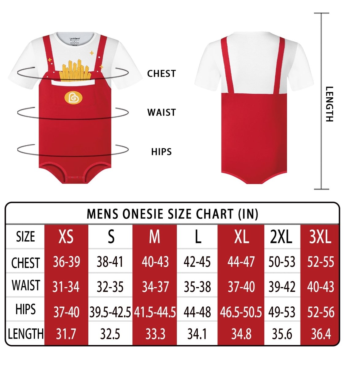 Landofgenie Men Print Onesie - French Fries - landofgenie