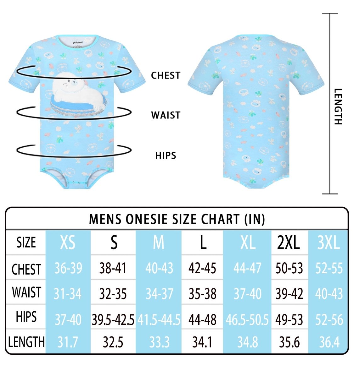 Landofgenie Men Print Onesie - Little Sea Lion - landofgenie