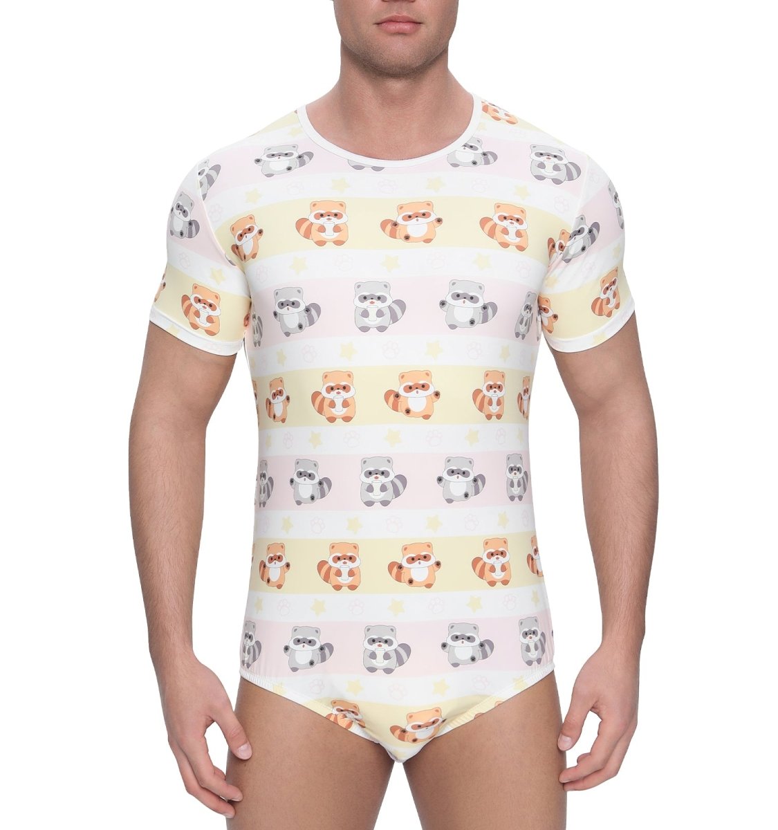 Landofgenie Men Print Onesie Snap Crotch - Raccoon - landofgenie