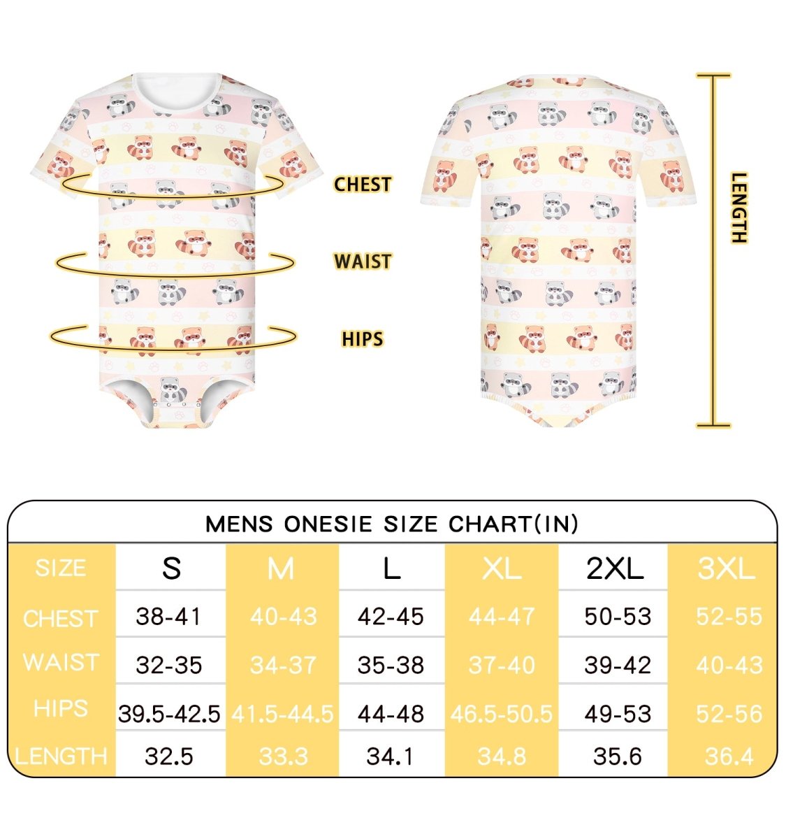 Landofgenie Men Print Onesie Snap Crotch - Raccoon - landofgenie