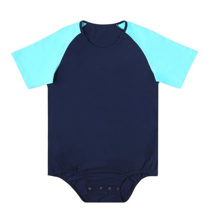 Landofgenie Men Raglan Sleeve Design Bodysuit - Blue - landofgenie