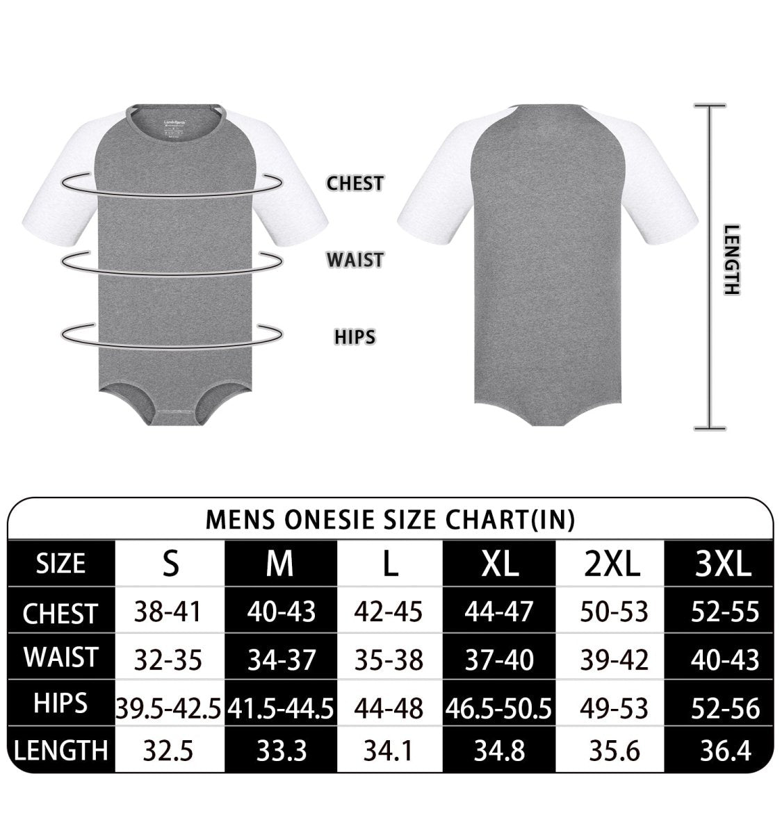 Landofgenie Men Raglan Sleeve Design Bodysuit -Grey - landofgenie