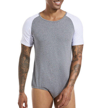 Landofgenie Men Raglan Sleeve Design Bodysuit -Grey - landofgenie
