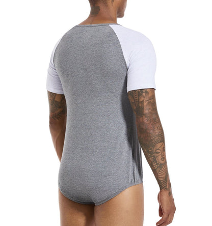 Landofgenie Men Raglan Sleeve Design Bodysuit -Grey - landofgenie