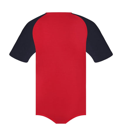 Landofgenie Men Raglan Sleeve Design Bodysuit - Red - landofgenie
