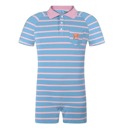 Landofgenie Men Short Sleeve Romper One Piece Pajamas - Blue Bear - landofgenie
