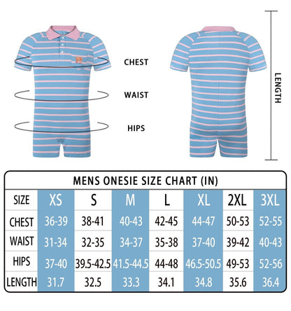 Landofgenie Men Short Sleeve Romper One Piece Pajamas - Blue Bear - landofgenie