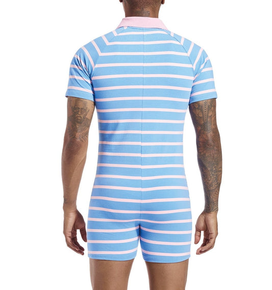 Landofgenie Men Short Sleeve Romper One Piece Pajamas - Blue Bear - landofgenie