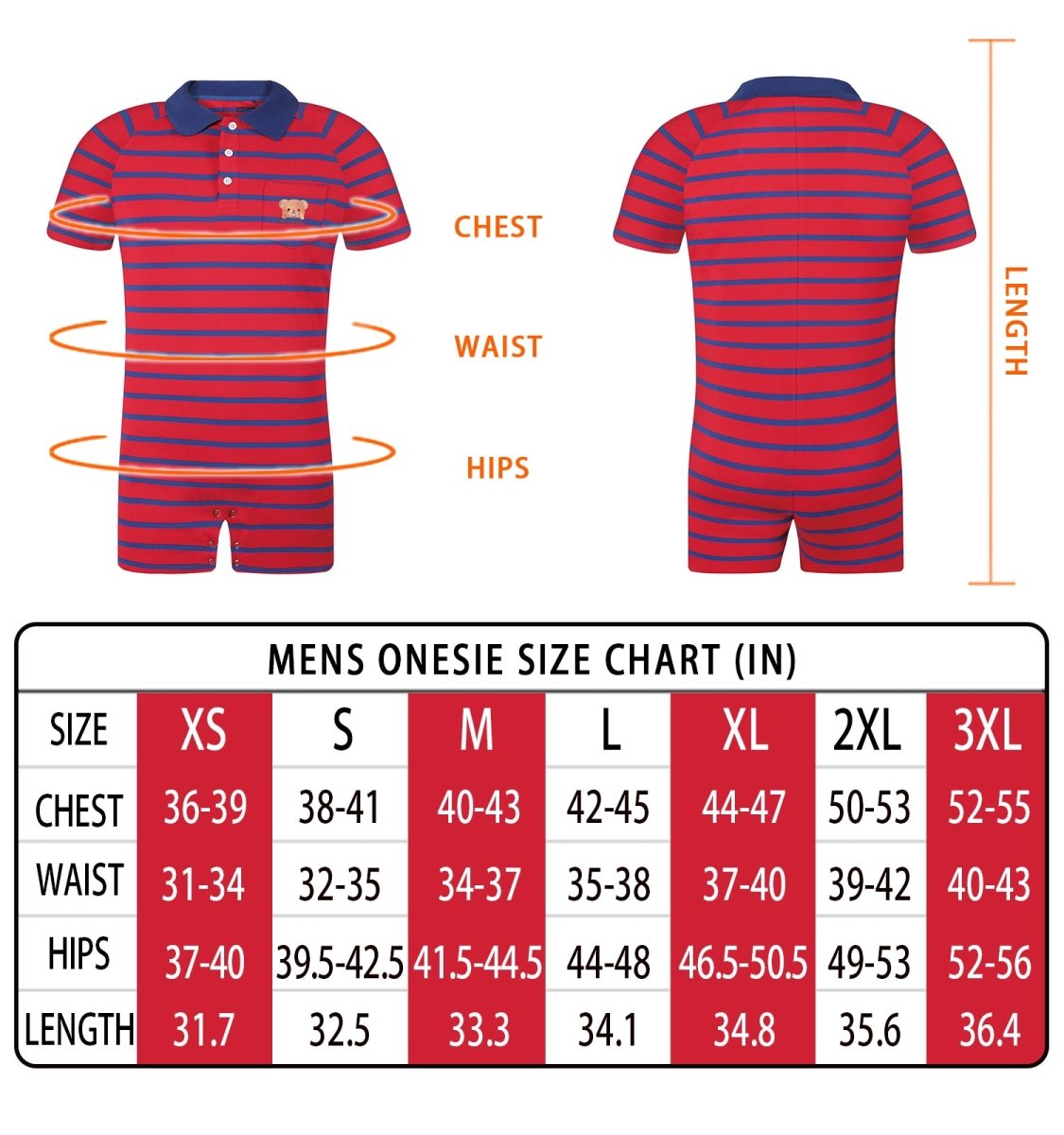 Landofgenie Men Short Sleeve Romper One Piece Pajamas - Red Bear - landofgenie