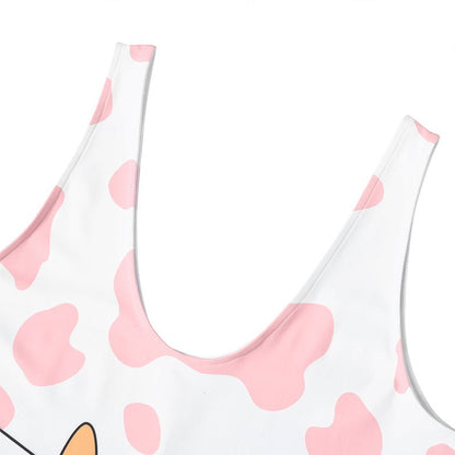 Landofgenie Men Sleeveless Bib Shorts Cow Pattern Print - landofgenie