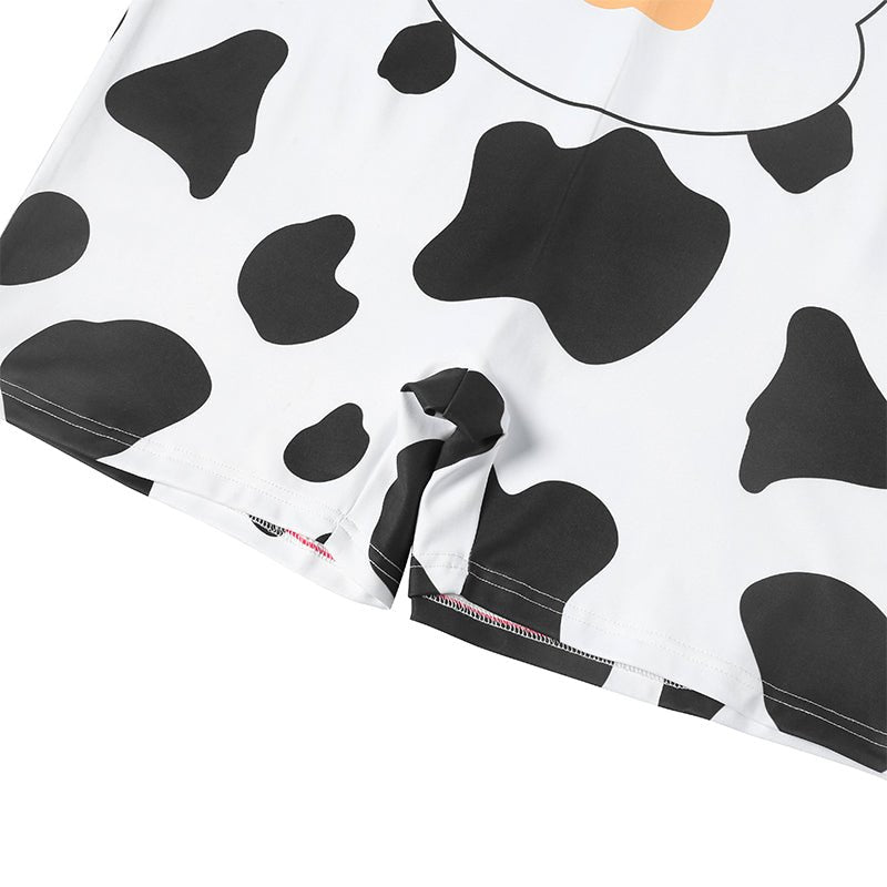Landofgenie Men Sleeveless Bib Shorts Cow Pattern Print - landofgenie