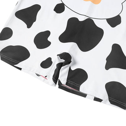 Landofgenie Men Sleeveless Bib Shorts Cow Pattern Print - landofgenie