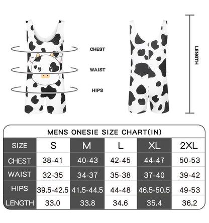 Landofgenie Men Sleeveless Bib Shorts Cow Pattern Print - landofgenie