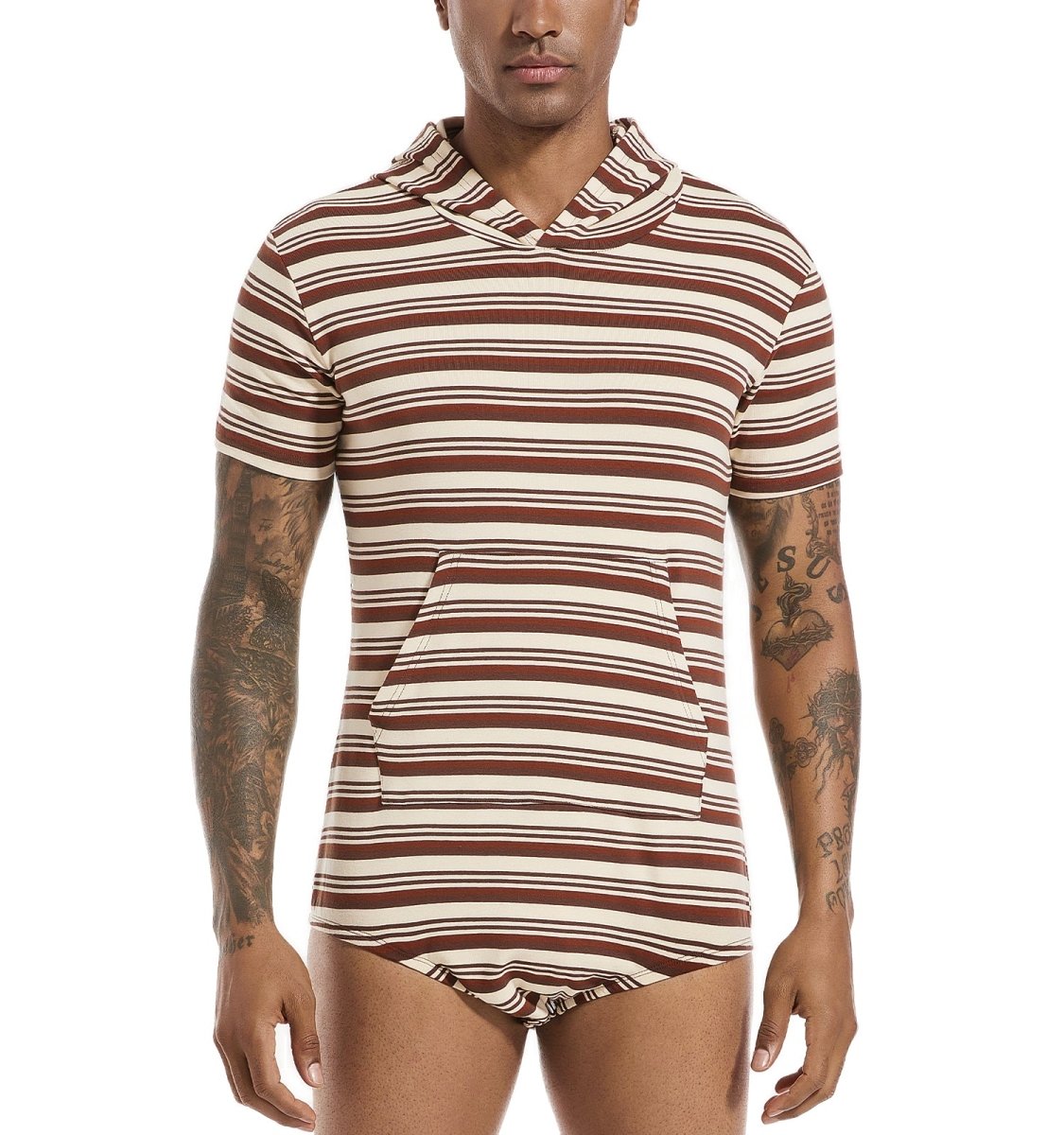 Landofgenie Men Thicker Cotton Onesie with Cap - Brown Color - landofgenie