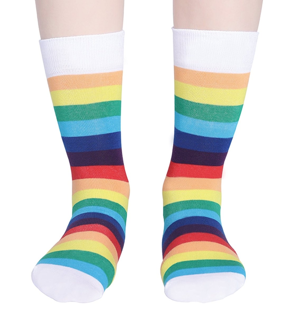 Landofgenie Men Women Rainbow LGBT Gay Happy Crew Socks- 2 Pairs - landofgenie