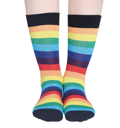 Landofgenie Men Women Rainbow LGBT Gay Happy Crew Socks- 2 Pairs - landofgenie