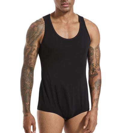 Landofgenie Mens Cotton Sleeveless Basic Bodysuit- Black - landofgenie