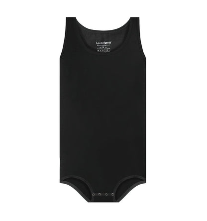 Landofgenie Mens Cotton Sleeveless Basic Bodysuit- Black - landofgenie