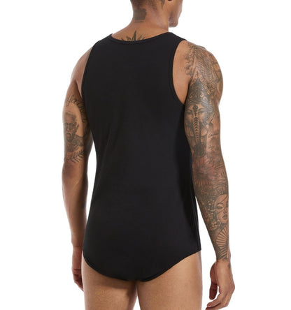 Landofgenie Mens Cotton Sleeveless Basic Bodysuit- Black - landofgenie