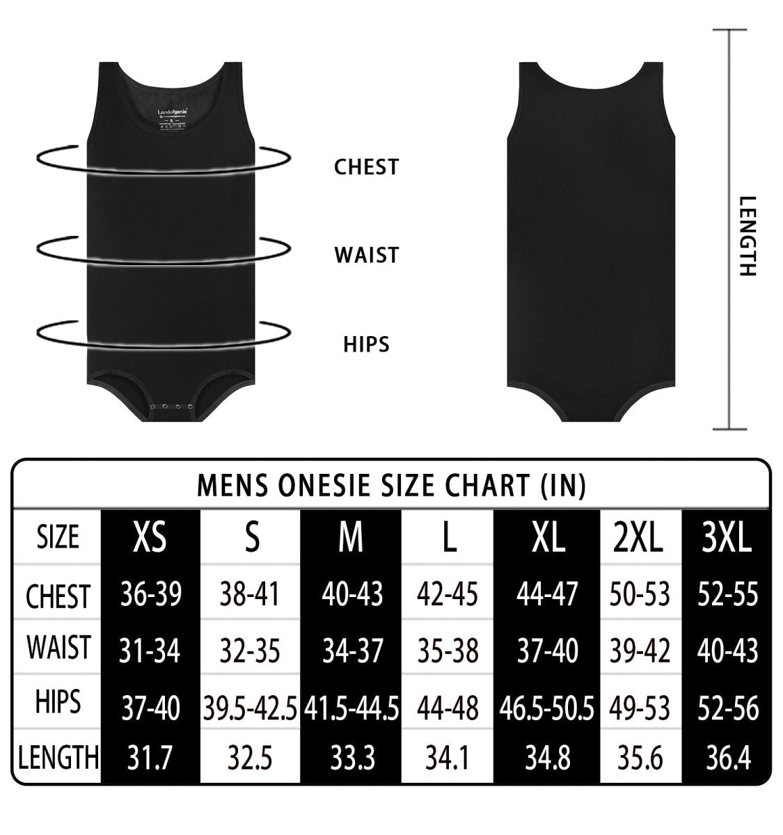 Landofgenie Mens Cotton Sleeveless Basic Bodysuit- Black - landofgenie