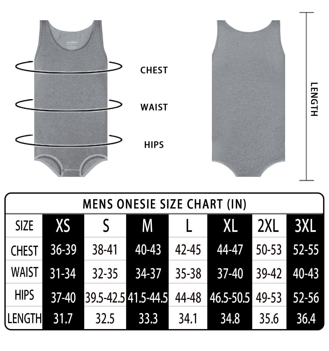 Landofgenie Mens Cotton Sleeveless Basic Bodysuit- Gray - landofgenie
